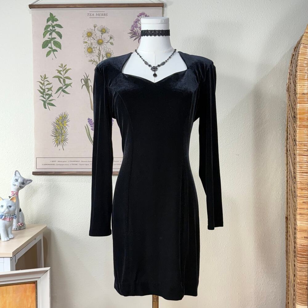 Vintage 80s 90s Velvet Bodycon Mini Dress Romantic Goth Vampire Sexy Witchy S 6